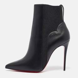 Pre Owned Christian Louboutin Black Leather Ankle Length Boots Size 38.5