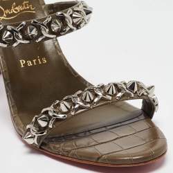 Christian Louboutin Olive Green Embossed Croc Just Chain Slide Sandals Size 39
