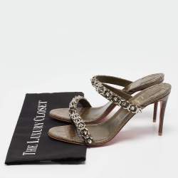 Christian Louboutin Olive Green Embossed Croc Just Chain Slide Sandals Size 39