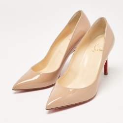 Pre Owned Christian Louboutin Beige Patent Leather Pigalle Pumps Size 38