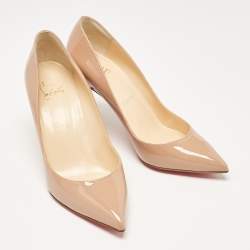 Pre Owned Christian Louboutin Beige Patent Leather Pigalle Pumps Size 38