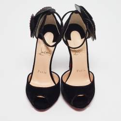 Pre Owned Christian Louboutin Black Velvet Pensamoi Sandals Size 35