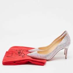 Christian Louboutin Pink/Silver Crystal Embellished Suede Kate Pumps Size 36  