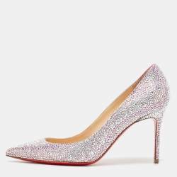 Christian Louboutin Pink/Silver Crystal Embellished Suede Kate Pumps Size 36  