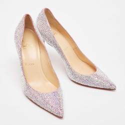 Christian Louboutin Pink/Silver Crystal Embellished Suede Kate Pumps Size 36  