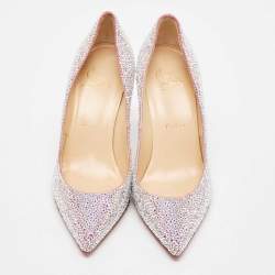 Christian Louboutin Pink/Silver Crystal Embellished Suede Kate Pumps Size 36  