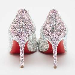 Christian Louboutin Pink/Silver Crystal Embellished Suede Kate Pumps Size 36  