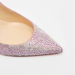 Christian Louboutin Pink/Silver Crystal Embellished Suede Kate Pumps Size 36  