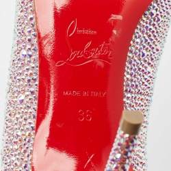 Christian Louboutin Pink/Silver Crystal Embellished Suede Kate Pumps Size 36  