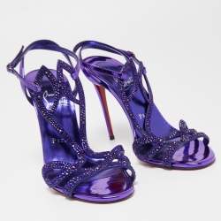 Christian Louboutin Purple Crystal Embellished Suede Double L Sandals Size 39.5