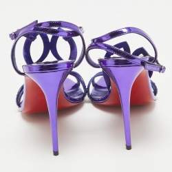 Christian Louboutin Purple Crystal Embellished Suede Double L Sandals Size 39.5