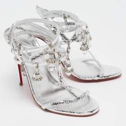 Christian Louboutin Silver Leather Bombina Pampila Ankle Strap Sandals Size 39