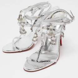 Christian Louboutin Silver Leather Bombina Pampila Ankle Strap Sandals Size 39