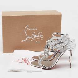 Christian Louboutin Silver Leather Bombina Pampila Ankle Strap Sandals Size 39