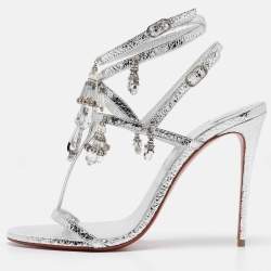 Christian Louboutin Silver Leather Bombina Pampila Ankle Strap Sandals Size 39