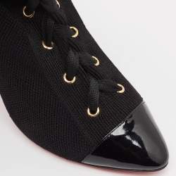 Pre Owned Christian Louboutin Black Knit Fabric Over The Knee Boots Size 38