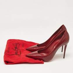 Pre Owned Christian Louboutin Burgundy Lizard Embossed Leather Kate Pumps Size 40