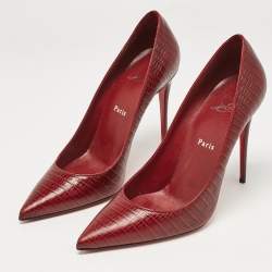 Pre Owned Christian Louboutin Burgundy Lizard Embossed Leather Kate Pumps Size 40