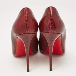 Pre Owned Christian Louboutin Burgundy Lizard Embossed Leather Kate Pumps Size 40