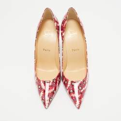 Christian Louboutin Red Printed Patent Leather Pigalle Follies Pumps Size 38