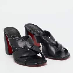 Pre Owned Christian Louboutin Black Leather Dispo Club Slide Sandals Size 39