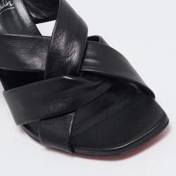 Pre Owned Christian Louboutin Black Leather Dispo Club Slide Sandals Size 39
