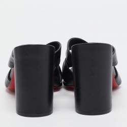 Pre Owned Christian Louboutin Black Leather Dispo Club Slide Sandals Size 39