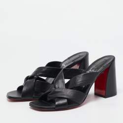 Pre Owned Christian Louboutin Black Leather Dispo Club Slide Sandals Size 39