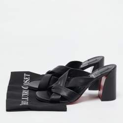 Pre Owned Christian Louboutin Black Leather Dispo Club Slide Sandals Size 39