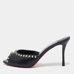 Christian Louboutin Black Leather Me Dolly Spike Mules Size 38.5