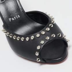Christian Louboutin Black Leather Me Dolly Spike Mules Size 38.5