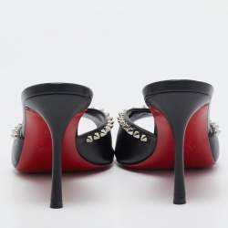 Christian Louboutin Black Leather Me Dolly Spike Mules Size 38.5