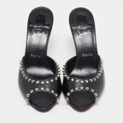 Christian Louboutin Black Leather Me Dolly Spike Mules Size 38.5