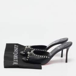 Christian Louboutin Black Leather Me Dolly Spike Mules Size 38.5