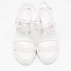 Pre Owned Christian Louboutin White PVC and Leather Duniss Ankle Strap Sandals Size 36.5