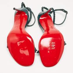 مملوكة مسبقًا Christian Louboutin Green Patent Leather So Me Ankle Strap Sandals Size 36