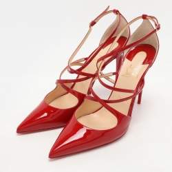 Pre Owned Christian Louboutin Red Patent Leather Crossfliketa Pumps Size 42