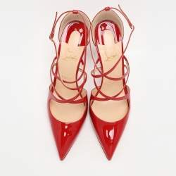 Pre Owned Christian Louboutin Red Patent Leather Crossfliketa Pumps Size 42