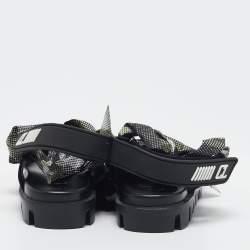 Christian Louboutin Green/Black Fabric and Leather Slingback Sandals Size 37