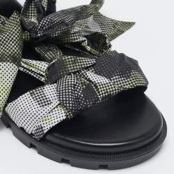 Christian Louboutin Green/Black Fabric and Leather Slingback Sandals Size 37