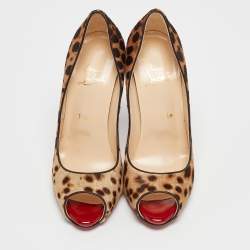 Christian Louboutin Brown Leopard Print Calf Hair Lady Claude Pumps Size 37.5