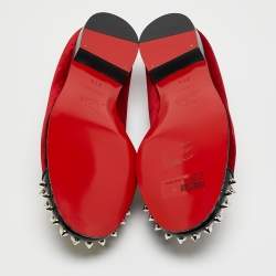 Christian Louboutin Red/Black Velvet and Patent Leather Spikes Intern Smoking Slippers Size 37.5