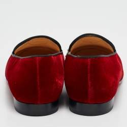 Christian Louboutin Red/Black Velvet and Patent Leather Spikes Intern Smoking Slippers Size 37.5