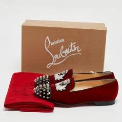 Christian Louboutin Red/Black Velvet and Patent Leather Spikes Intern Smoking Slippers Size 37.5