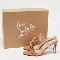 Christian Louboutin Beige Patent Leather and PVC Just Nodo Slide Sandals Size 38.5