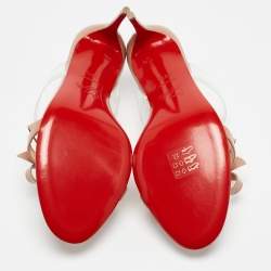 Christian Louboutin Beige Patent Leather and PVC Just Nodo Slide Sandals Size 38.5