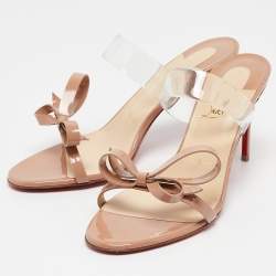 Christian Louboutin Beige Patent Leather and PVC Just Nodo Slide Sandals Size 38.5