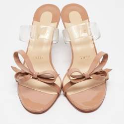 Christian Louboutin Beige Patent Leather and PVC Just Nodo Slide Sandals Size 38.5