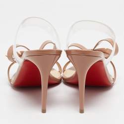 Christian Louboutin Beige Patent Leather and PVC Just Nodo Slide Sandals Size 38.5