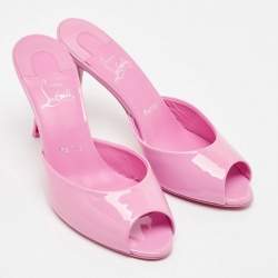 Pre Owned Christian Louboutin Pink Patent Leather Me Dolly Slide Sandals Size 37